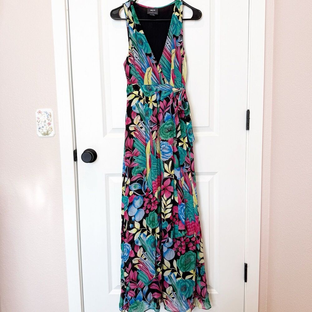 Anthropologie Floral Faux Wrap Cupro Maxi Dress Size 0 Resort Tropical Vacation
